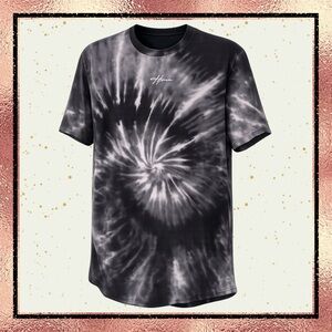 Hollister Black White Tie Dye Curved Hem Tee XL Streetwear Spiral Tie-Dye Shirt